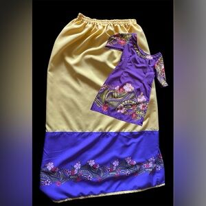 Puletasi Purple and Yellow Floral Dress with Matching skirt.